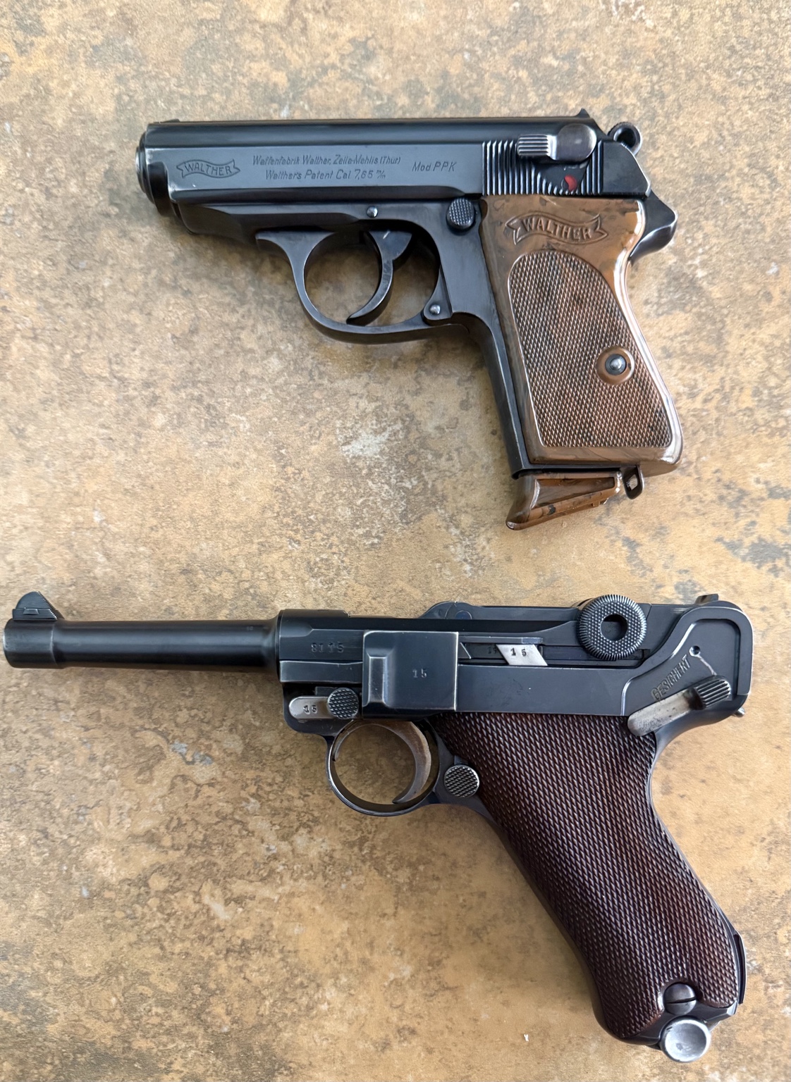 1935 Walther PPK and 1936 Mauser P.08 Luger