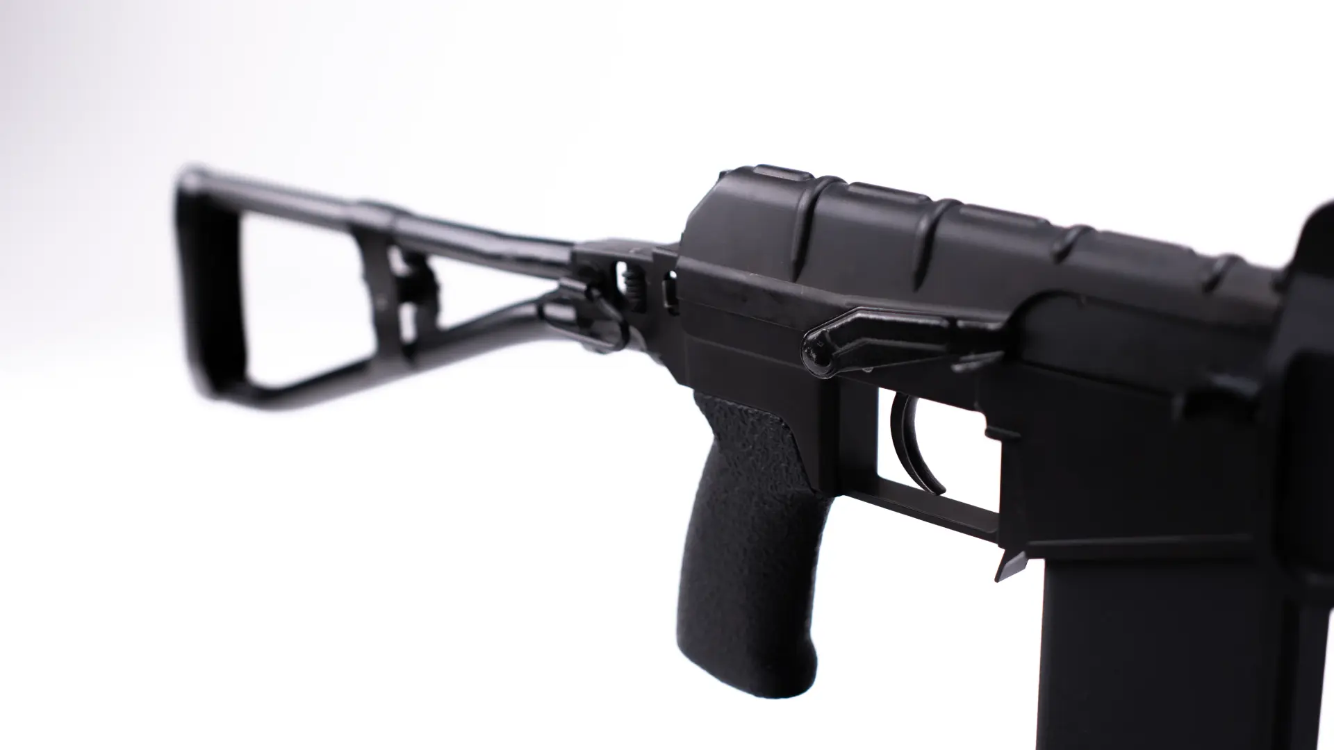 Close-up of the Roswell Rifle Works SR-3M US receiver and controls